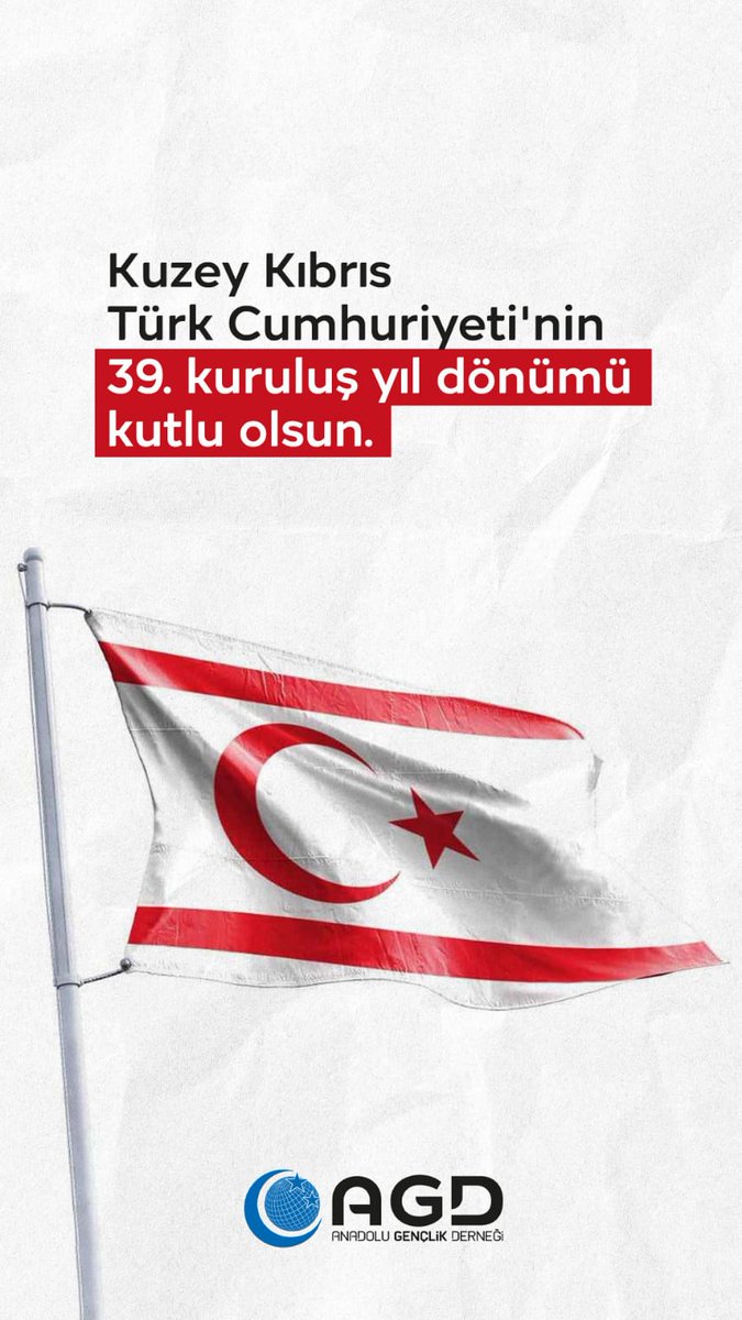Kuzey Kıbrıs Türk Cumhuriyeti'nin 39. kuruluş yıl dönümü kutlu olsun.

#KKTC39Yaşında