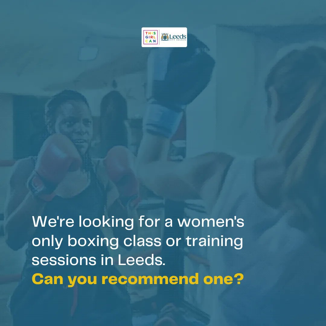 LeedsGirlsCan's tweet photo. We're looking for a women's only boxing class or training session in Leeds. Can you recommend a class? Have you a member of a club or group? 

Let us know in the comments ⬇️⬇️⬇️ 

#LeedsGirlsCan #ThisGirlCan #Leeds #ActiveLeeds https://t.co/ekF0q7dZzf