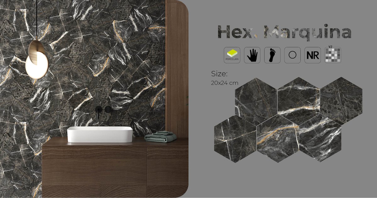 ecoceramictiles's tweet photo. ╭The personality of black marble on hexagonal tiles. 𝑴𝒂𝒓𝒒𝒖𝒊𝒏𝒂 is a stylish collection brimming with contrasts.
#ceramictiles #FloorTile #WallTile #Tiling #tilemanufacturing #tilestyle #tiledesign #design #interiordesign #trends #Ecoceramic #EvolveWitoutLimits https://t.co/HSnPMuDdif