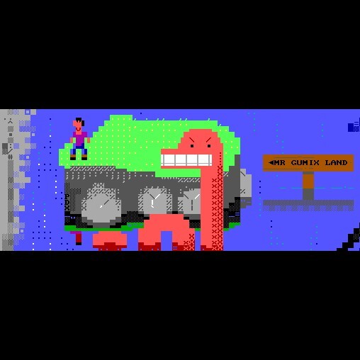 Mistigram: this panel from the latest monstrous sideways-scrolling Textmode Friends #ANSIart jam was drawn by <a href="/Polyducks/">Polyducks</a> in the style of <a href="/MrGumix/">gumix</a>.  It was included in the recent MIST1022 artpack collection. instagr.am/p/Ck-K-lUuwBJ/
