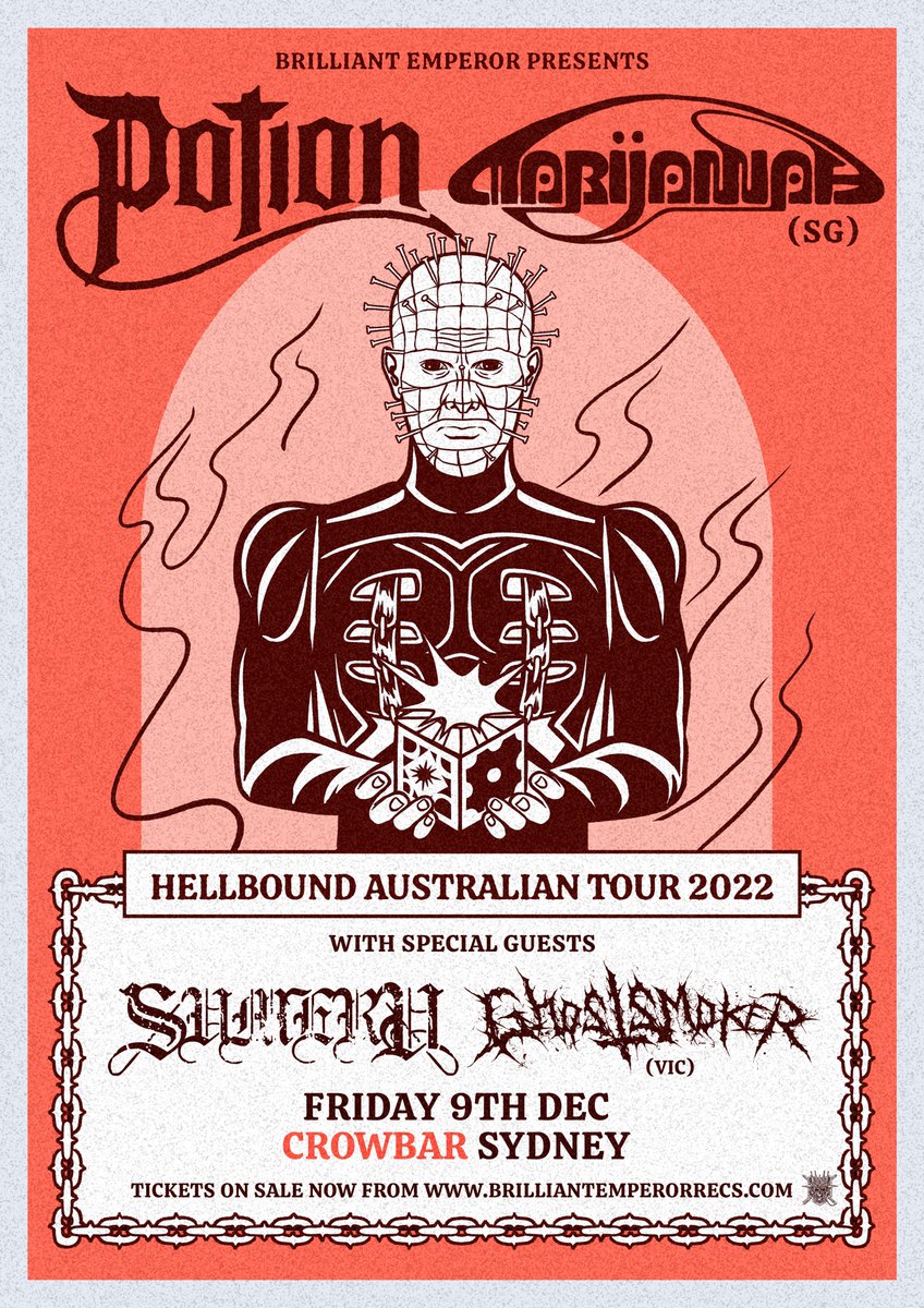 Potiondoom's tweet photo. ⛓️SYDNEY⛓️ The hometown date of our Hellbound tour with Marijannah is set to be absolutely fucking crushing with Sydney sludge legends Sumeru and Melbourne’s Ghostsmoker at @CrowbarSyd. This is just a few weeks away and tickets are moving quick: https://t.co/JFrlh4mVE8 https://t.co/G2McoucFwF