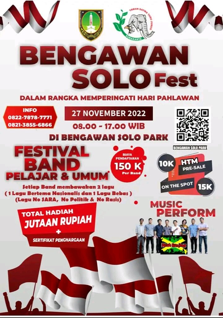 perumdatstj's tweet photo. H-12 Acara Bengawan Solo Fest
Pendaftaran masih dibuka!!
Biaya pendaftaran Rp 150.000/band
Pendafaran bisa dilakukan secara online lewat WA 0822 7878 7771

Untuk tiket penonton  Rp 10.000.

Tiket bisa dipesan lewat WA 0822 7878 7771. https://t.co/2Vgt9iJaUS