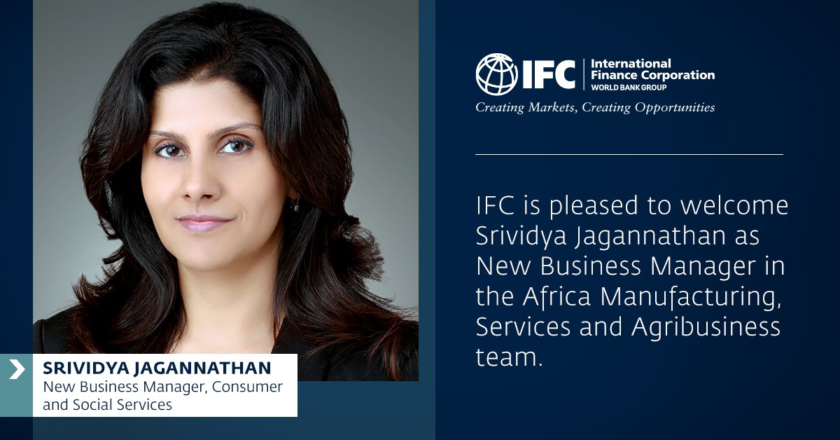 henrikepedersen's tweet photo. I’m pleased to welcome Srividya Jagannathan to the @IFC_org team in #Africa to lead our work increasing access to health products and services, and delivering sustainable and climate-smart solutions for commercial property and housing, among other important development work. https://t.co/fIF9vDVWRO