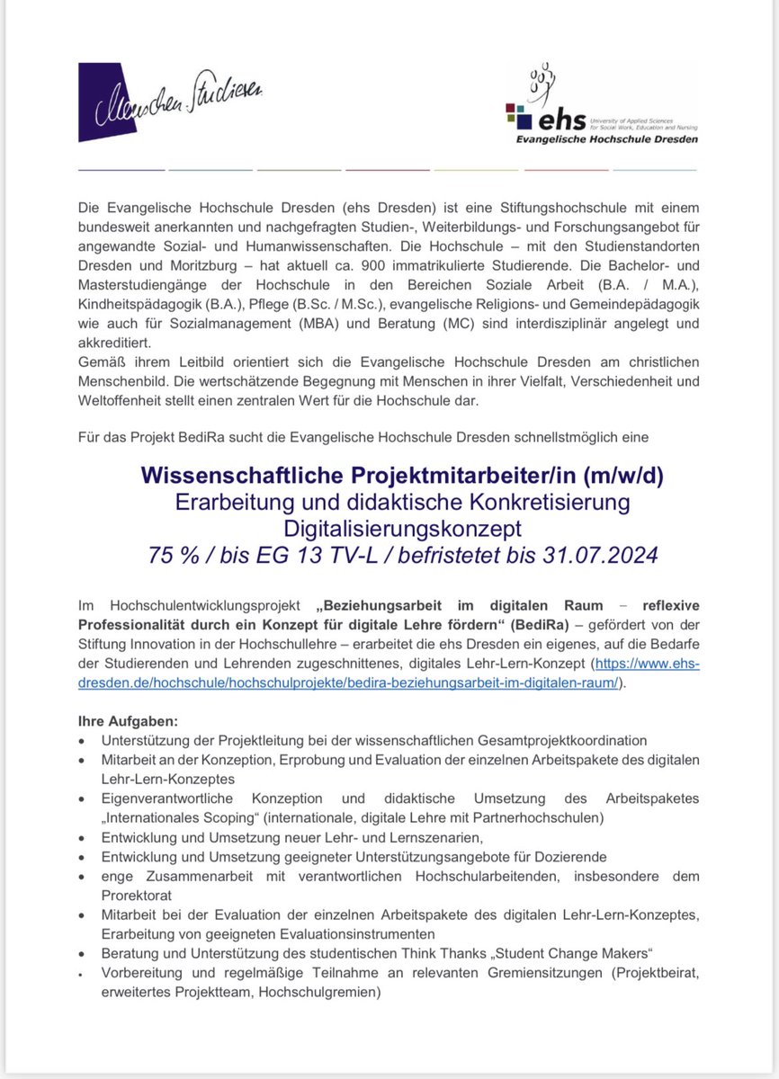 NinaSandig's tweet photo. Interesse, in einem innovativen Hochschulentwicklungsprojekt zur digitalen Lehre zu arbeiten? Wir haben ein Plätzchen frei in unserem BediRa- Team! Die Ausschreibung findet ihr ab heute unter: https://t.co/kQ3HlnzPmo
Oder schreibt mir eine PN, ich schick Sie euch zu! @BediRa_ehs https://t.co/Ab4T4SBxe4