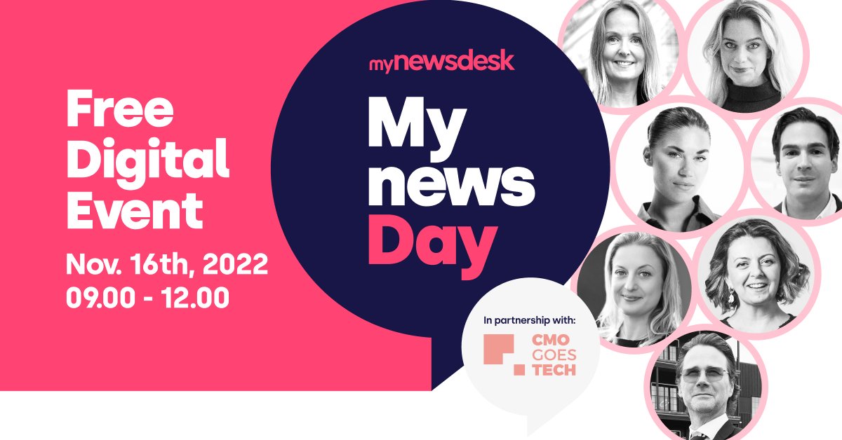 In need of inspiration for your PR &amp; Communications work? Sign up for Mynewsday 2022. We will be live at 9.00 tomorrow, the 16th of November. Sign up below!
go.mynewsdesk.com/mynewsday2022