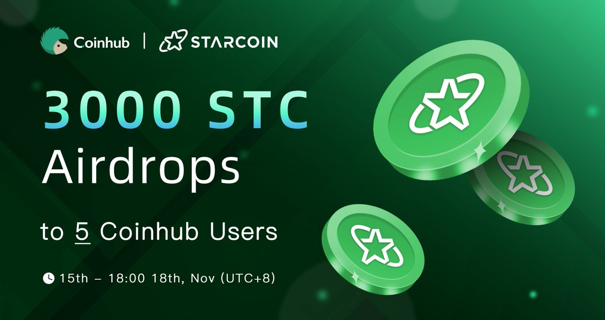 Coinhub_Wallet's tweet photo. Coinhub &amp; @StarcoinSTC Joint Airdrop

🎁Prize: 3000 $STC tokens #Airdrop 
     (Choose 5 users from comment)
⏰Time: 15th - 18:00 18th, Nov (UTC+8)

Rules:
✅Follow @Coinhub_Wallet &amp; @StarcoinSTC 
✅RT + Tag 3 friends + Like
✅Leave your 0x address on #Coinhub https://t.co/cJ5rBfKhHs