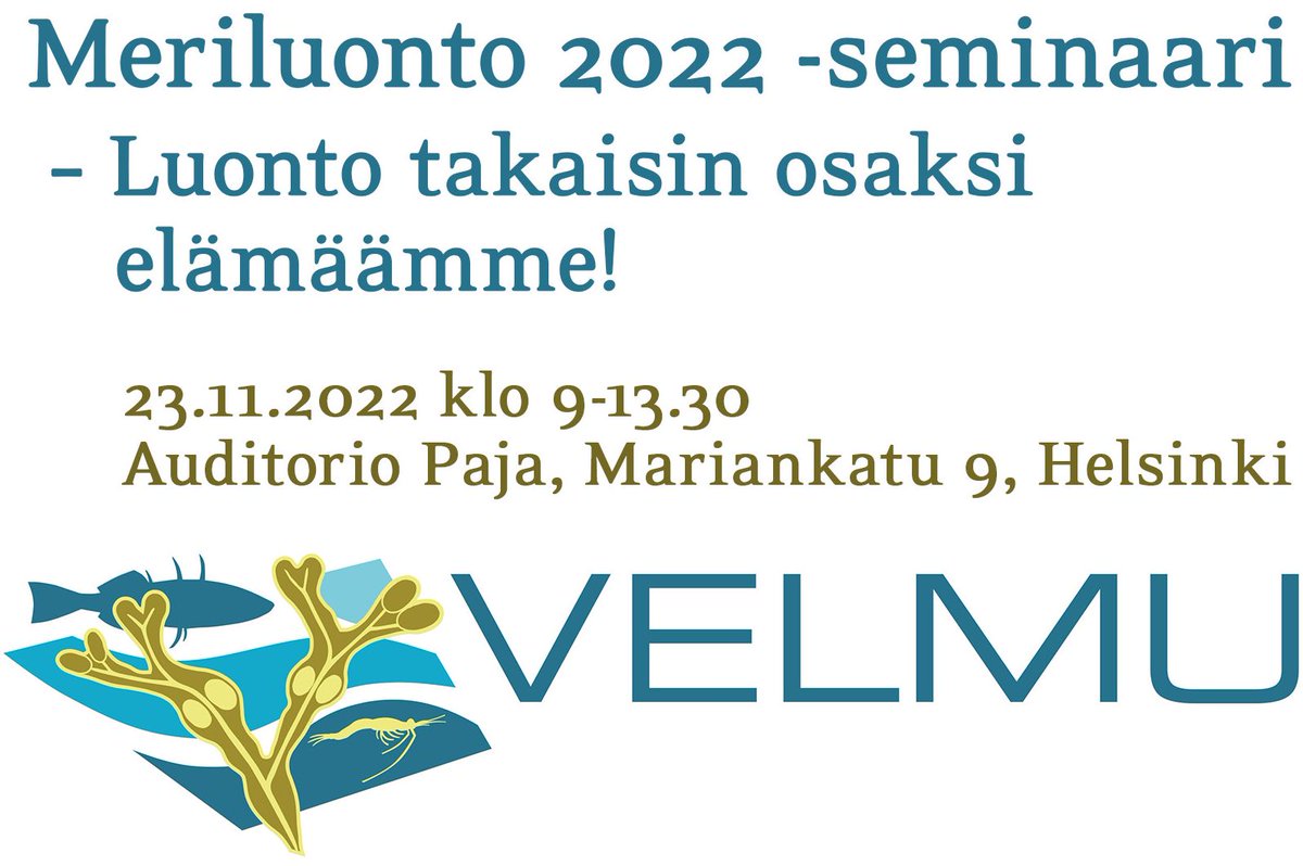 Ge naturen större plats i våra liv! VELMUs Meriluonto 2022 -seminarium tar plats den 23.11. ÅlandSeaMap och flera andra intressanta projekt presenteras. Tillfället är på finska och mera information samt anmälan hittar ni här: ymparisto.fi/velmu 
#Östersjön #Itämeri #VELMU