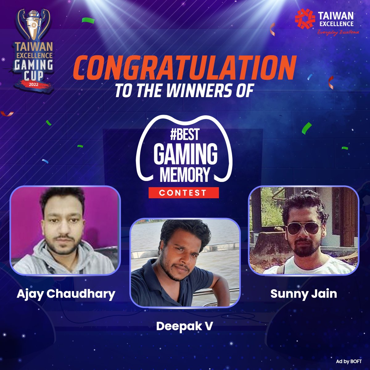 Here's presenting the WINNERS for the #BestGamingMemory contest by Taiwan Excellence.
Congratulations to all of you!

Please DM us your details to claim the prize.

Stay tuned for more such amazing contests!

#TaiwanExcellence #EverydayExcellence #TEGC2022 #Contest #ContestAlert