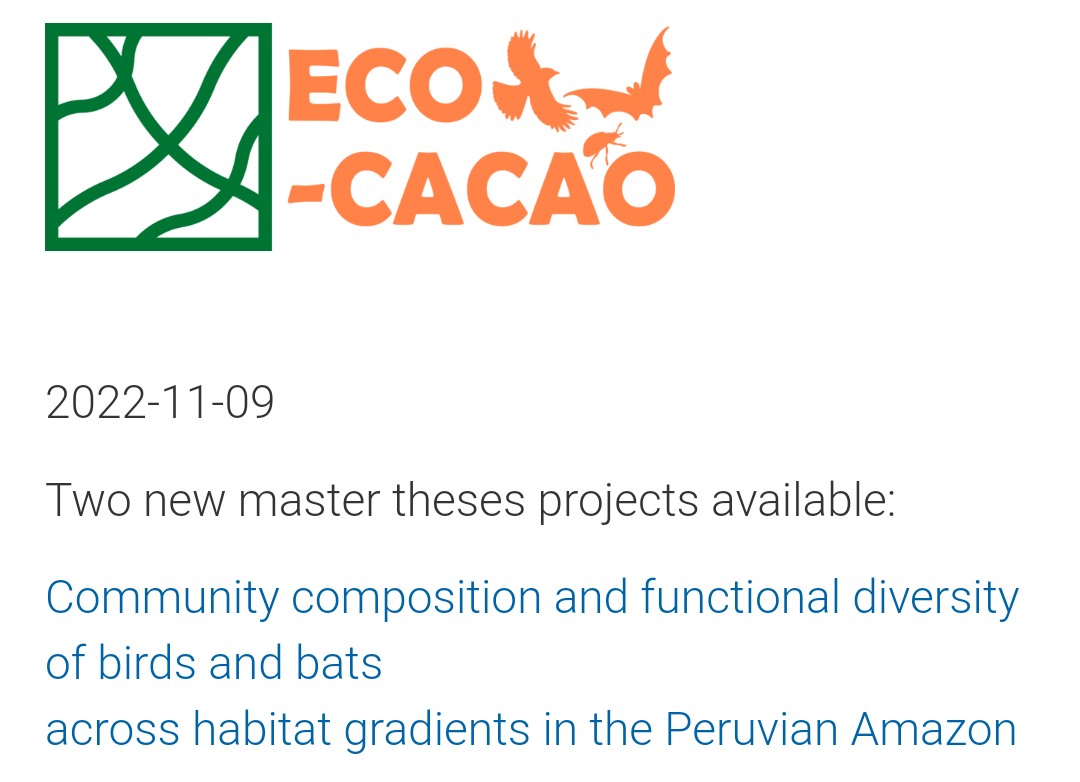 AgroEcoDiv's tweet photo. CALL 📢 We offer two MSc theses in each of our projects #ECOOLIVES &amp; #ECOCACAO!

It's all about conservation and ecosystem service management of birds, bats and arthropods in these fascinating agroforestry systems
🐦🦇🌳🕷️🐜

PLS RT &amp; see more here 👇
https://t.co/tJlok4Nrz9 https://t.co/j5S8HR8TGq