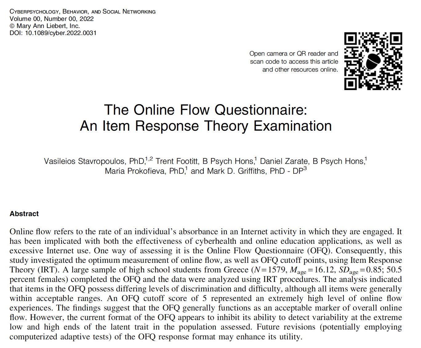 Mark Griffiths on X: Our latest psychometric paper on the Online