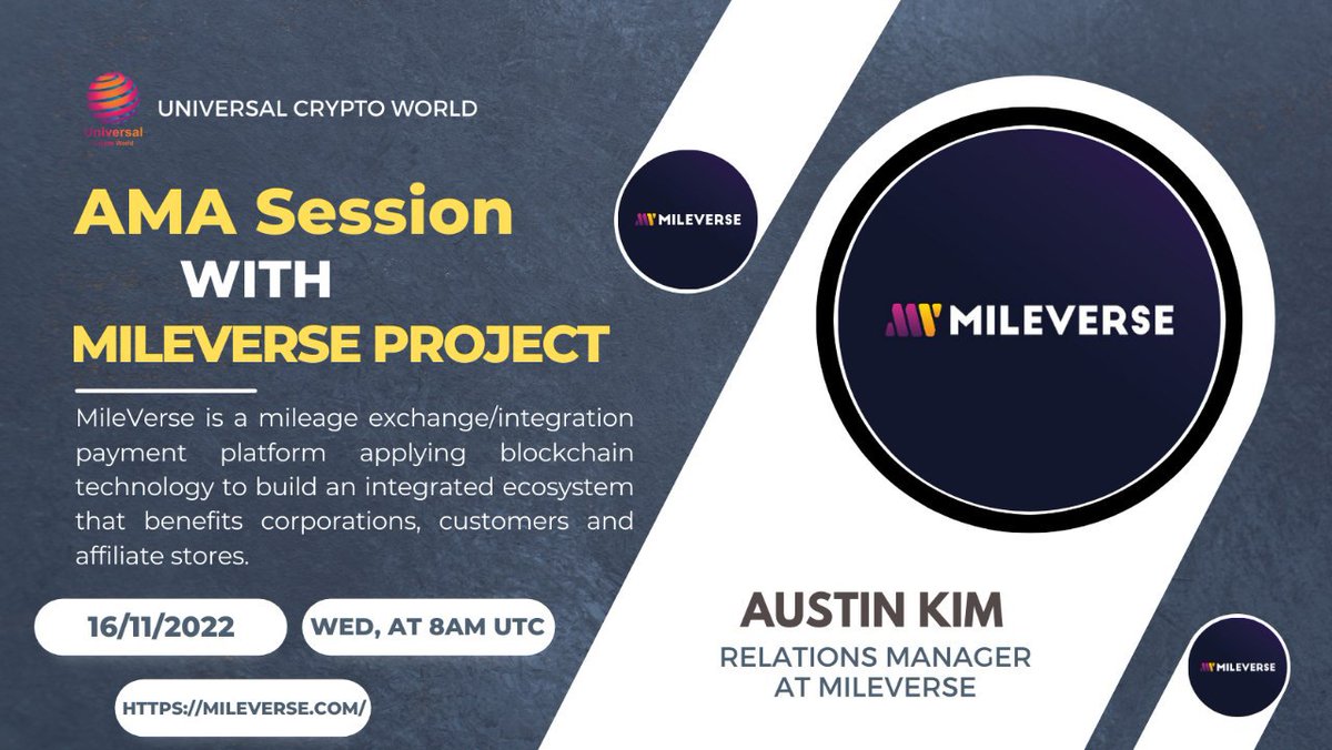 MileVerse_'s tweet photo. 🔊Join AMA with Universal Crypto World! 

@MileVerse_ is pleased to announce our Next #AMA with @UniCrypto_World

🗓 DATE: 16 November 2022  
⏰ TIME: 8:00 AM UTC   
🏠 VENUE: https://t.co/jJ0xN6RXcj
🏆  Reward : 100$ USDT

🎗Drop Your Twitter Question🎗 https://t.co/HHm823viNA