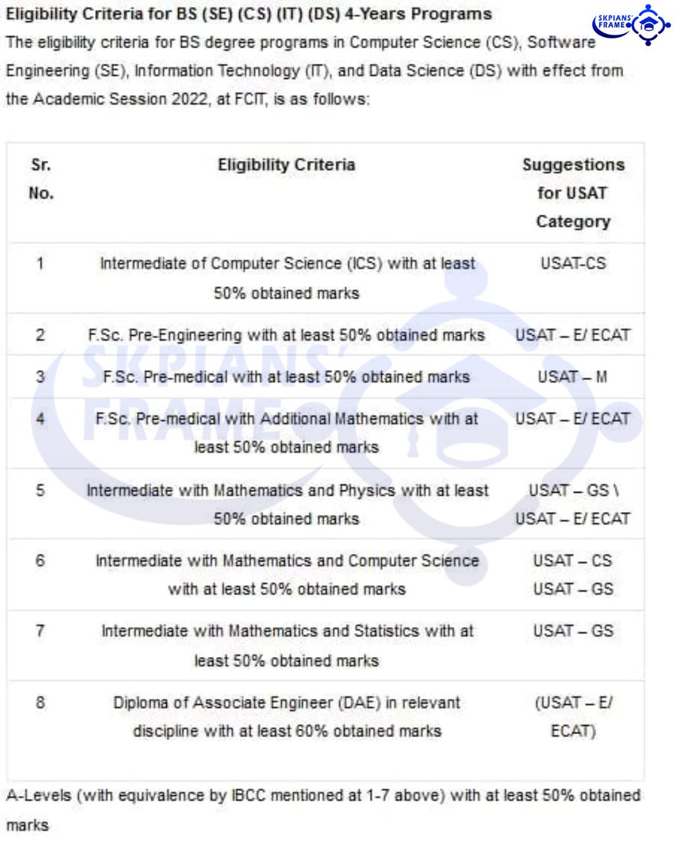 SkpiansFrame's tweet photo. Admission Announcement

Eligibility criteria for BS CS/IT/SE at FCIT

Fo more information visit

https://t.co/CBdmUnKr7W

#admissions 
#university 
#FC
#SKPIANSFRAME 
#letsbuildyouth 
#Sheikhupra https://t.co/qJ04VcyOrd