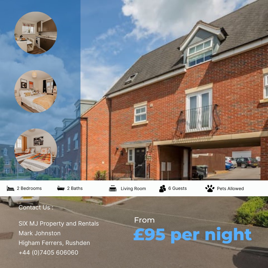 SIX_MJ_Property's tweet photo. 2 bed town house near Rushden Lakes, available from £95 per night! 🏠

The property is suitable for business travellers with it's excellent road links.

Visit our website https://t.co/OQsqkNbgxc to view or book today! 

#ShortTermAccommodation #LongTermTemporaryAccommodation https://t.co/SVE6PfQzCx