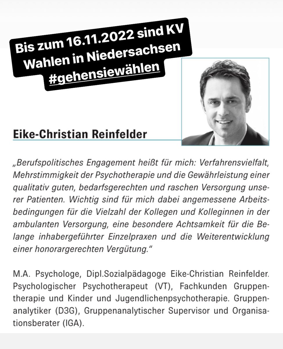 Vom 1. November bis 16. November ist KV Wahl in Niedersachsen.
Wir möchten Sie unterstützen. Gehen Sie wählen. Nutzen Sie ihr Recht auf Einflussnahme! 

#psychotherapie #bvvp #kassenärztlichevereinigung #wahl #niedersachsen #berufsverband #kv #gehensiewählen #pia