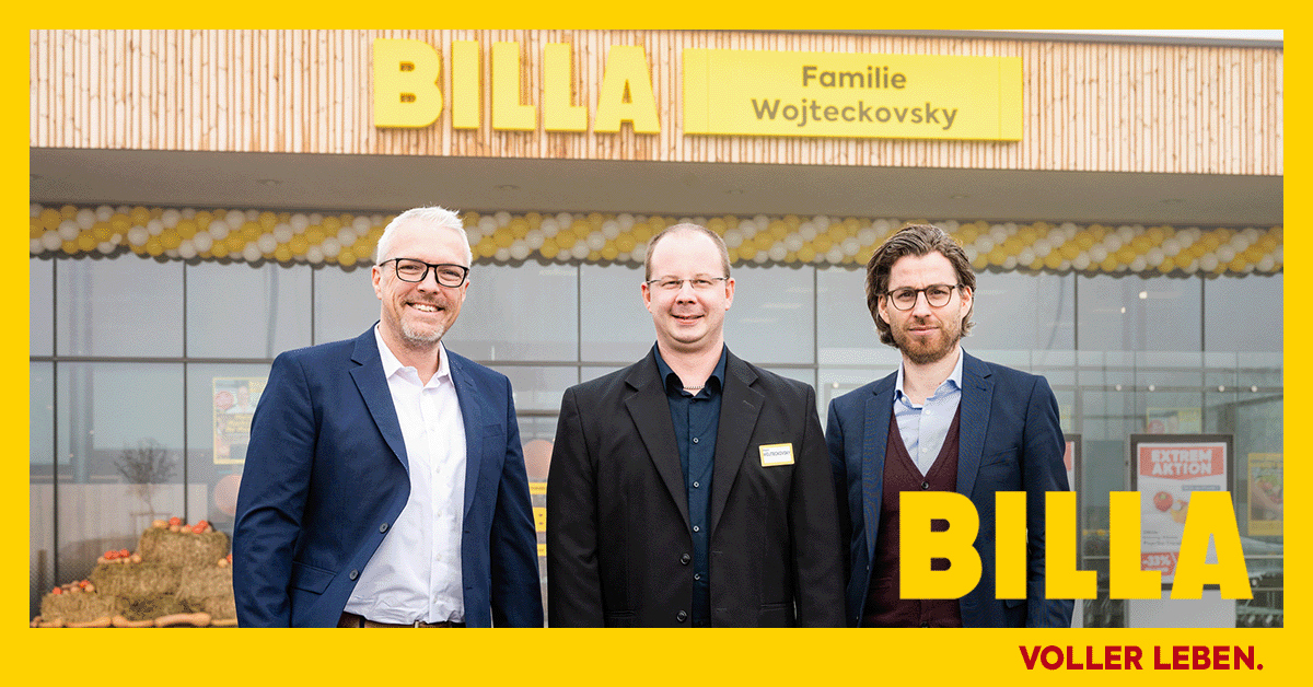 Im Burgenland hat der erste BILLA Markt, der von einem Kaufmann und BILLA in einer gemeinsamen Gesellschaft geführt wird eröffnet. 
Dich erwarten:
🛒 800 m2 Verkaufsfläche
🥰 24 Mitarbeiter:innen die dich beraten
👨‍🌾 Produkte von regionalen Betrieben
Infos: billa.at/wojteckovsky