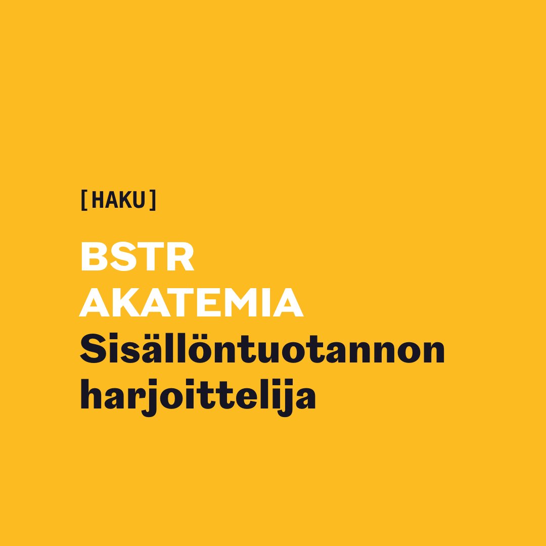 Hurmaa meidät sanoilla!

Etsimme tiimiimme idearikasta ja hyvällä draivilla varustettua sisällöntuotannon harjoittelijaa keväälle 2023. Lue lisää ja hae: bstr.fi/me/bstr-akatem…

#bstr #bstrfi #bstrihmiset #markkinointitoimisto #työharjoittelu