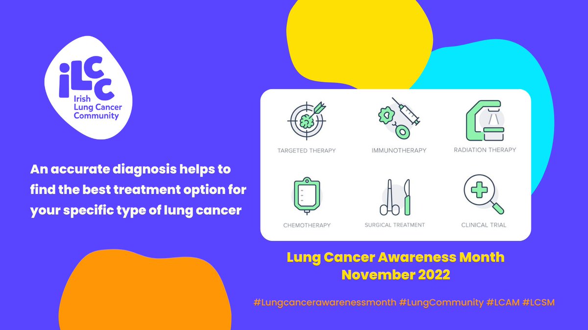 There are different treatments for lung cancer - surgery, chemo, radiation, immunotherapy (helps your immune system to kill cancer cells) or targeted therapy (targets a specific biomarker in your tumour). Treatment depends on the type of lung cancer #LungCommunity #LCAM #LCSM