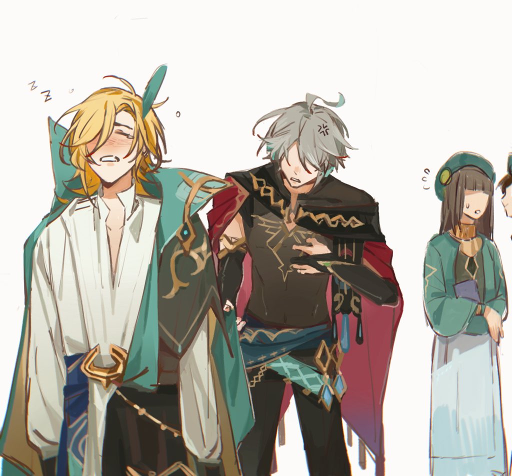 Hillmuracn's tweet photo. #原神 #GenshinImpact #カーヴェ  #アルハイゼン

#alhaithamkaveh 

“Kaveh!!Why are you wearing my clothes out again?”
so…what happened last night?? https://t.co/KRs9KxcdCt