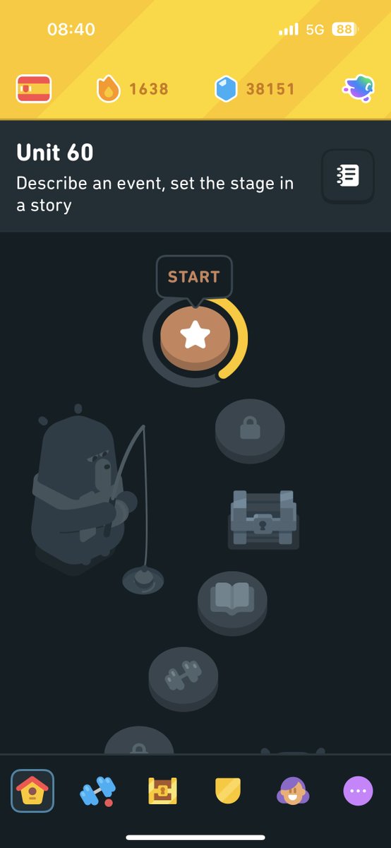 PilotConway's tweet photo. @duolingo is there anyway to make the new path smaller so I can see more at a time? It’s way too big on my phone, I at least want to be able to see 1 unit at once (iPhone 14). Like I just want to pinch to zoom out in the vertical axis 😩 https://t.co/m8Wrm0QYVL