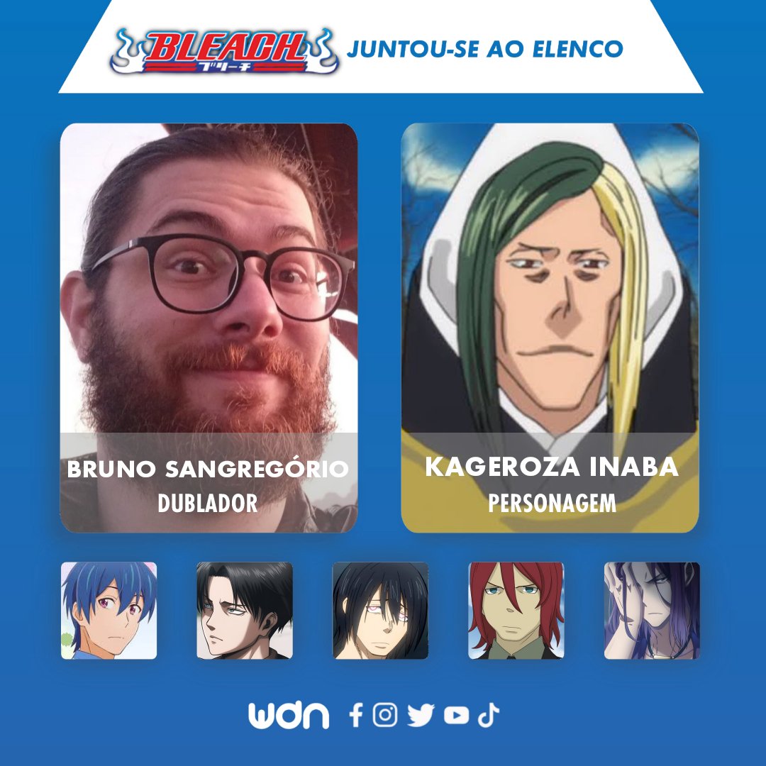 Personagens Com os Mesmos Dubladores! on X: Um artista talentosíssimo, e  um dos diretores de maior destaque na dublagem atual de animes, Bruno  Sangregório é um dublador fantástico! Bruno dubla o Levi