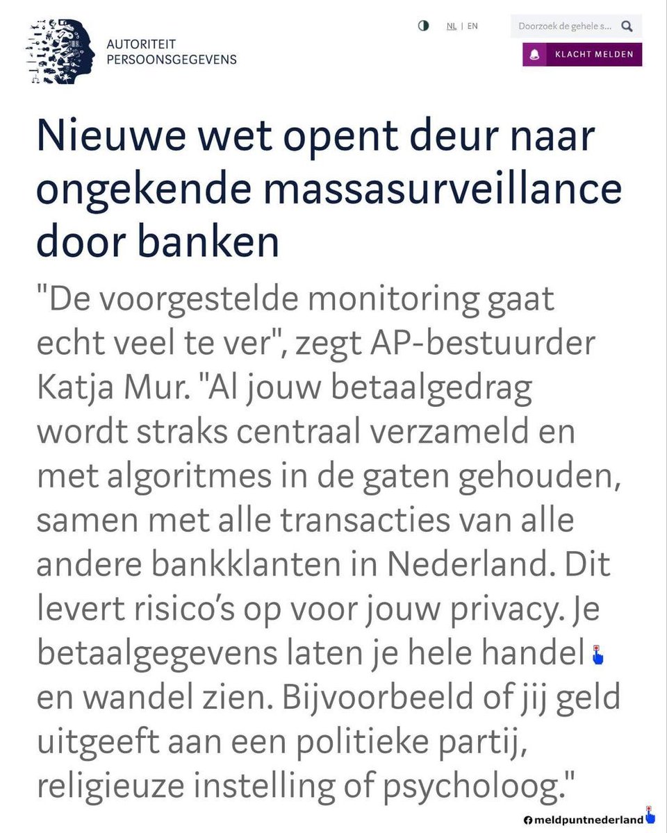 eatlovepray211's tweet photo. Al je betaalverkeer wordt straks in de gaten gehouden...
#privacy #chinafication https://t.co/TLKJ7z8Sys