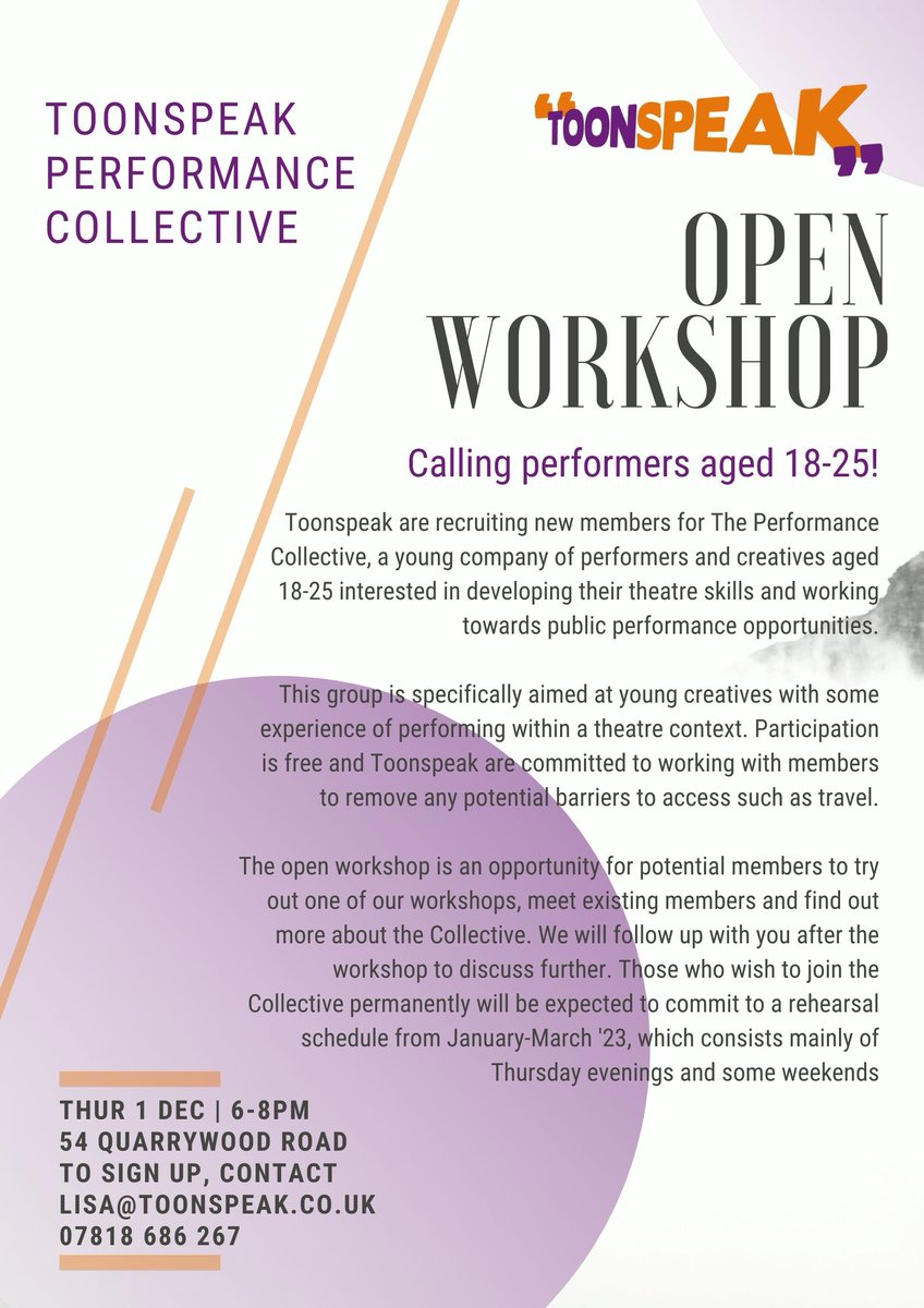 Calling performers ages 18-25 📣
.
.
.
.
#toonspeakperformancecollective #openworkshop #theatre #actors #youngactors #youngcompany #youngperformers #collective #performancecollective #performance
