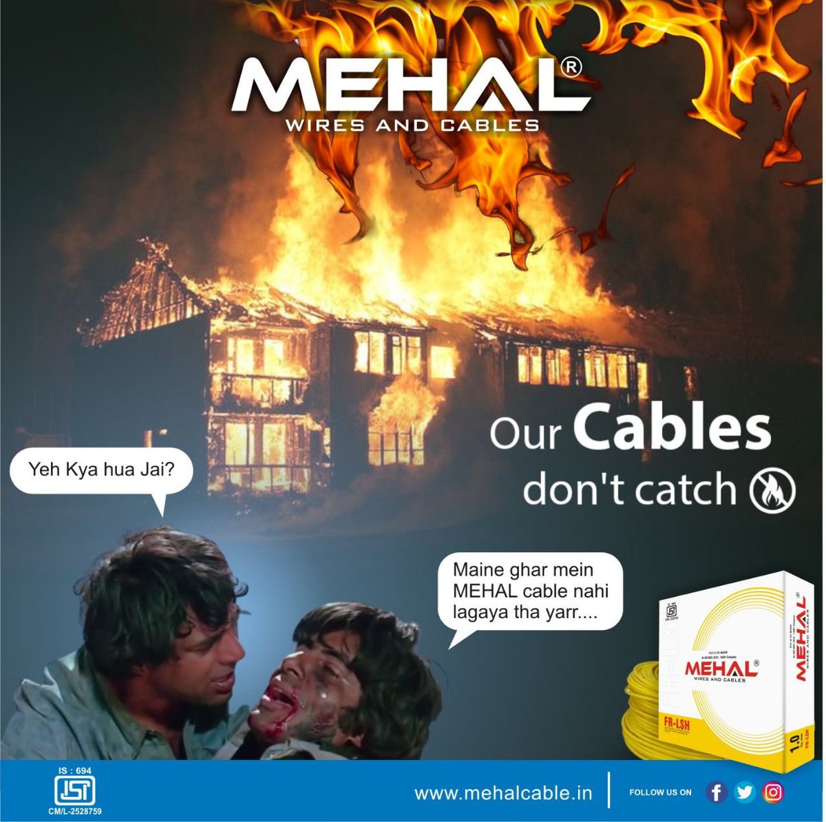 mehalcable's tweet photo. Our cables don't catch fire 🔥 #frlsh #firex #switchtomehalwires https://t.co/S1O0hK3rEf