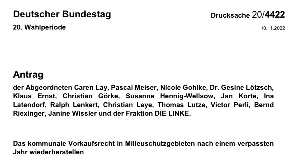 pascalmeiser's tweet photo. Vor 1 Jahr kippte das BVerwG das bisherige kommunale #Vorkaufsrecht. Doch bis heute hat die #Ampel darauf nicht reagiert. 😠

Als @Linksfraktion beantragen wir daher nun erneut, die bisherige Praxis des Vorkaufsrechts in Milieuschutzgebieten schnellstens wieder zu ermöglichen. ✊ https://t.co/fPMBbRvzJW