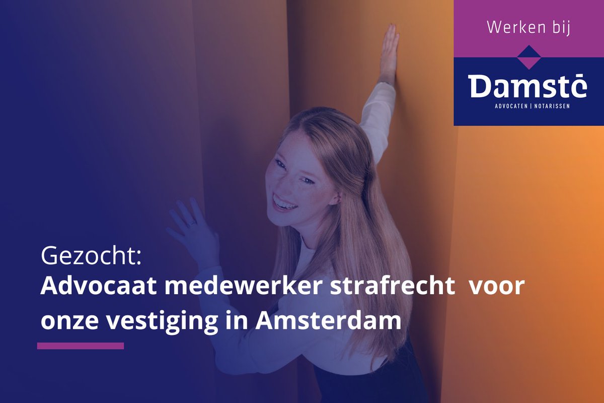 damstetweets's tweet photo. Gezocht: Advocaat medewerker strafrecht  voor onze vestiging in Amsterdam.
Heb jij ervaring in en passie voor het strafrecht? Woon je in de regio Amsterdam of ben je bereid daarnaar te verhuizen, dan zijn we op zoek naar jou! 
Meer lezen? 👉 https://t.co/wgodia3NbX https://t.co/n8QIWuRgUO