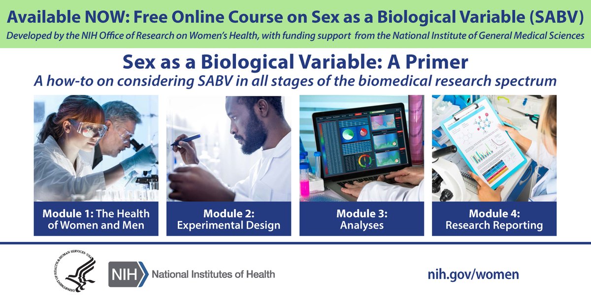 I encourage all biomedical researchers to take <a href="/NIH_ORWH/">NIH Women's Health</a>’s free course “Sex as a Biological Variable: A Primer.” This interactive course explains how to consider #SABV in all stages of the biomedical #research spectrum. Register at go.usa.gov/x7ppK.