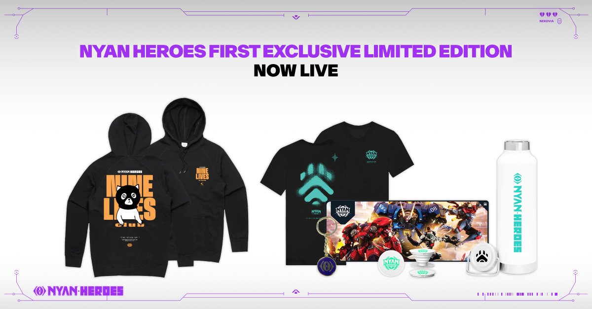 Our first limited run of Nyan Heroes merch is out meow! 😼

Make your best catwalk to the store before it's gone.

Link in bio 💫