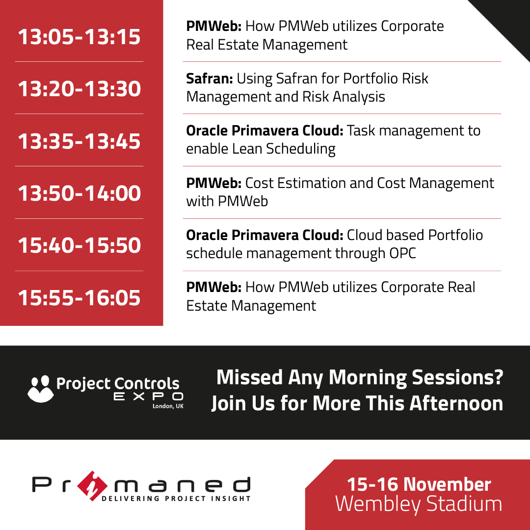 Primaned's tweet photo. Have you missed any of the morning sessions?
Join the #Primaned team @ProjConExpo for more this afternoon including @PMWeb, Safran and @Oracle
Stop by Stand 29 and speak with one of our experts
#PCE2022 #ProjectControls https://t.co/6ha2wyaeuv