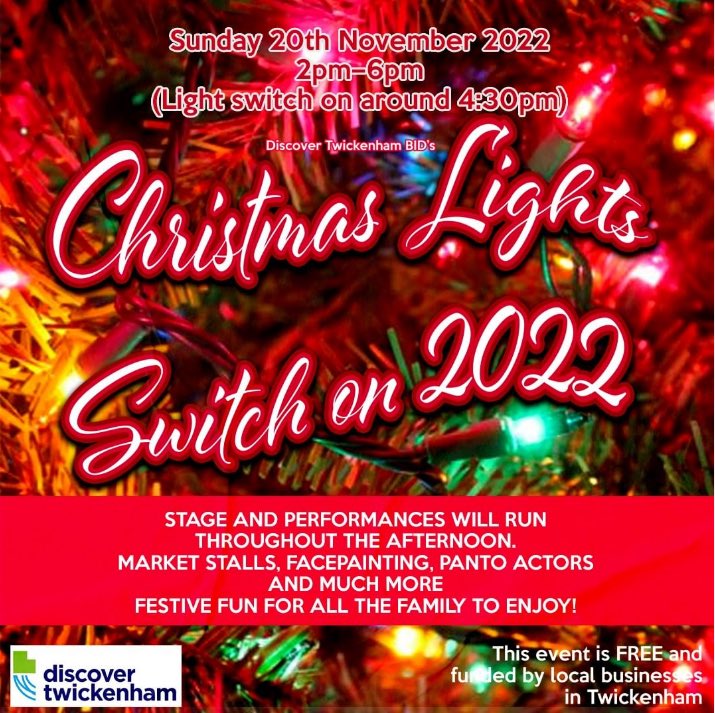 DiscoverTwick's tweet photo. The official Twickenham Lights Switch on event is happening this Sunday!
There is stage with musicians, choirs and panto performers plus market stalls. Face painter and a traditional carousel.
The lights will be switched on by @Harlequins players and the @LBRUTMayor https://t.co/t0aanO1eM5