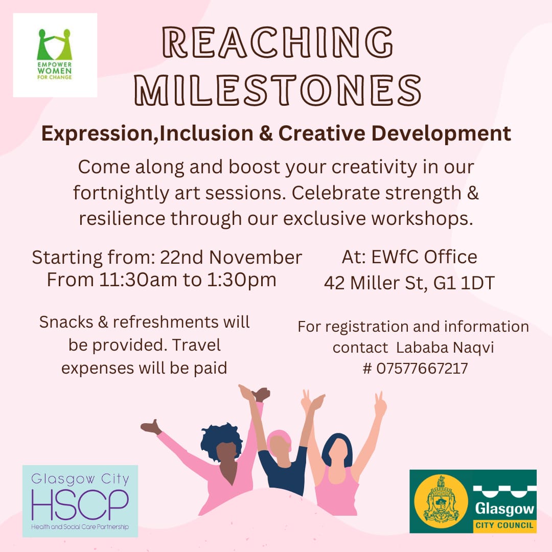 Happy to announce that we will be delivering a new project "Reaching Milestones" starting 22nd November as part of  <a href="/GCHSCP/">Glasgow City HSCP</a> Maximising Independence programme. More info to follow!