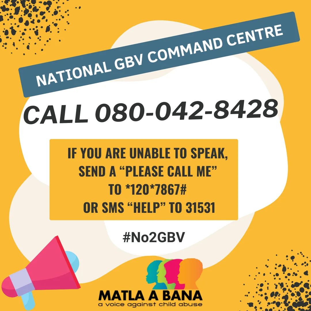 MatlaABana1's tweet photo. #16DaysOfActivism The reality is that we are also approaching the festive season and escalation in GBV &amp; Child Abuse cases increases significantly during this time.
These numbers could safe lives! 

#No2GBV #No2ChildRape #StandWitUs #bethedifference #MatlaABana https://t.co/z5XiT9sLLh