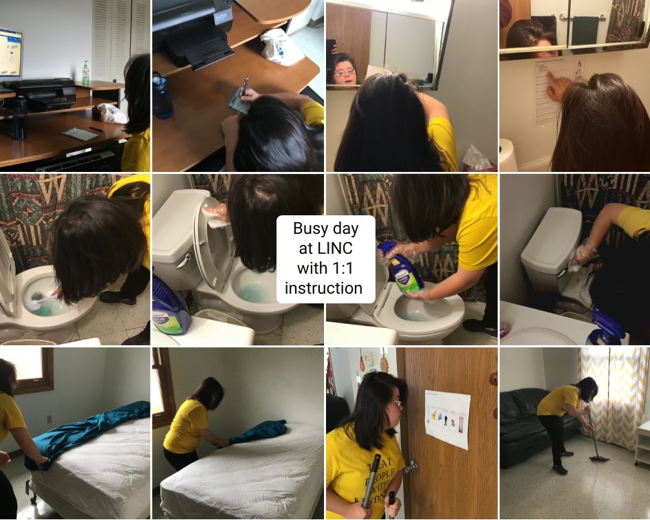 With one school closed we were able to provide 1:1 instruction for budgeting for our upcoming shopping trip, making the bed with a focus on the fitted sheet, and following visual task analysis to clean the bathroom and sweep the floor. #LINC #independentlivingskills