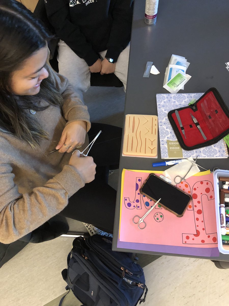 CPitts167's tweet photo. Integumentary Clinical day today at MHS! Students present case studies and practice suturing skills. Shout out @drbuckparker for your instructional video! #EarnIt #TheFutureIsBright #RamsScience https://t.co/dg36H37ODp
