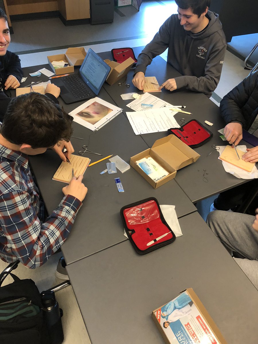 CPitts167's tweet photo. Integumentary Clinical day today at MHS! Students present case studies and practice suturing skills. Shout out @drbuckparker for your instructional video! #EarnIt #TheFutureIsBright #RamsScience https://t.co/dg36H37ODp