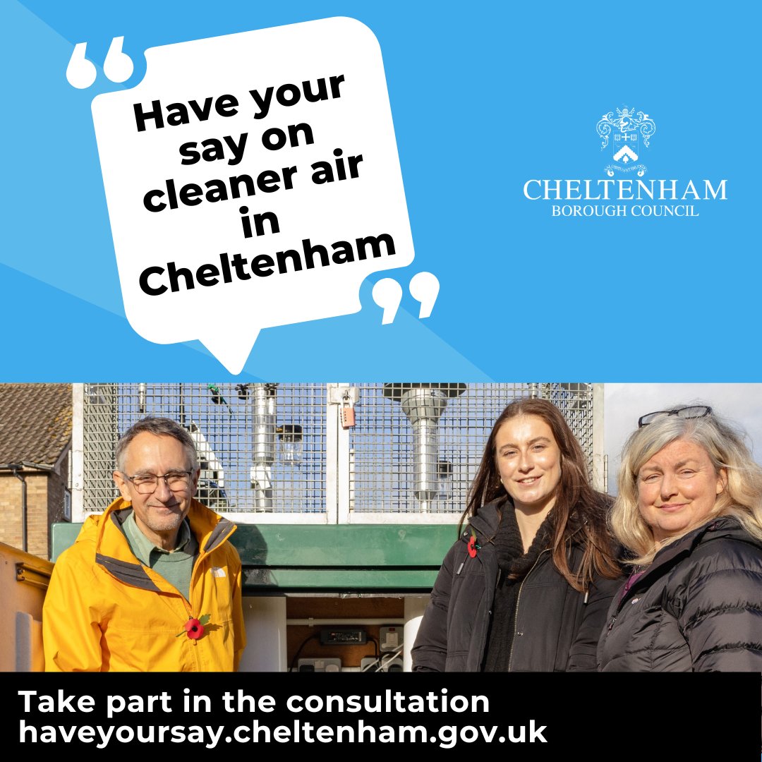 CheltenhamBC's tweet photo. Have your say on cleaner air in Cheltenham. 
The air quality action plan consultation is open for comments until 8 December 2022. Find out more about the 14 key action points within the plan⬇️
https://t.co/XqBWxtgagV

#airquality #cheltenhamzero #consultation #EVcharging https://t.co/FGNZXZB1rq