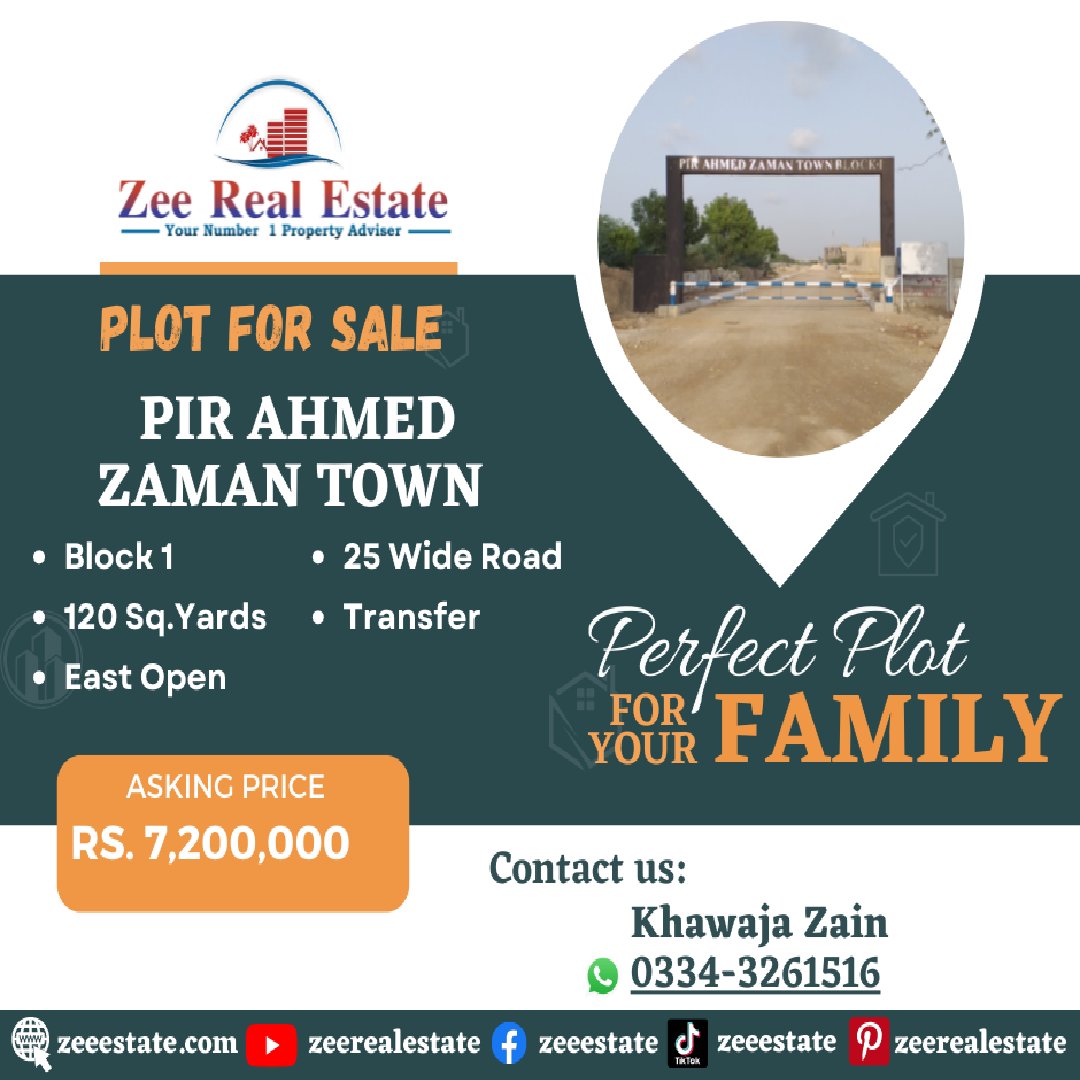 zeerealestate's tweet image. Pir Ahmed Zaman Town
Plot for sale
120 sq.yards
East open
25 feet road
Transfer

Demand 72 lac

Call/WhatsApp 
Zee  Real Estate
Khawaja Zain
0334 3261516

#pirahmedzamantown #plotforsale #plotforsell #plotinpirahmedzamantown #120yardsplot #ResidentialPlots #residential #suleman