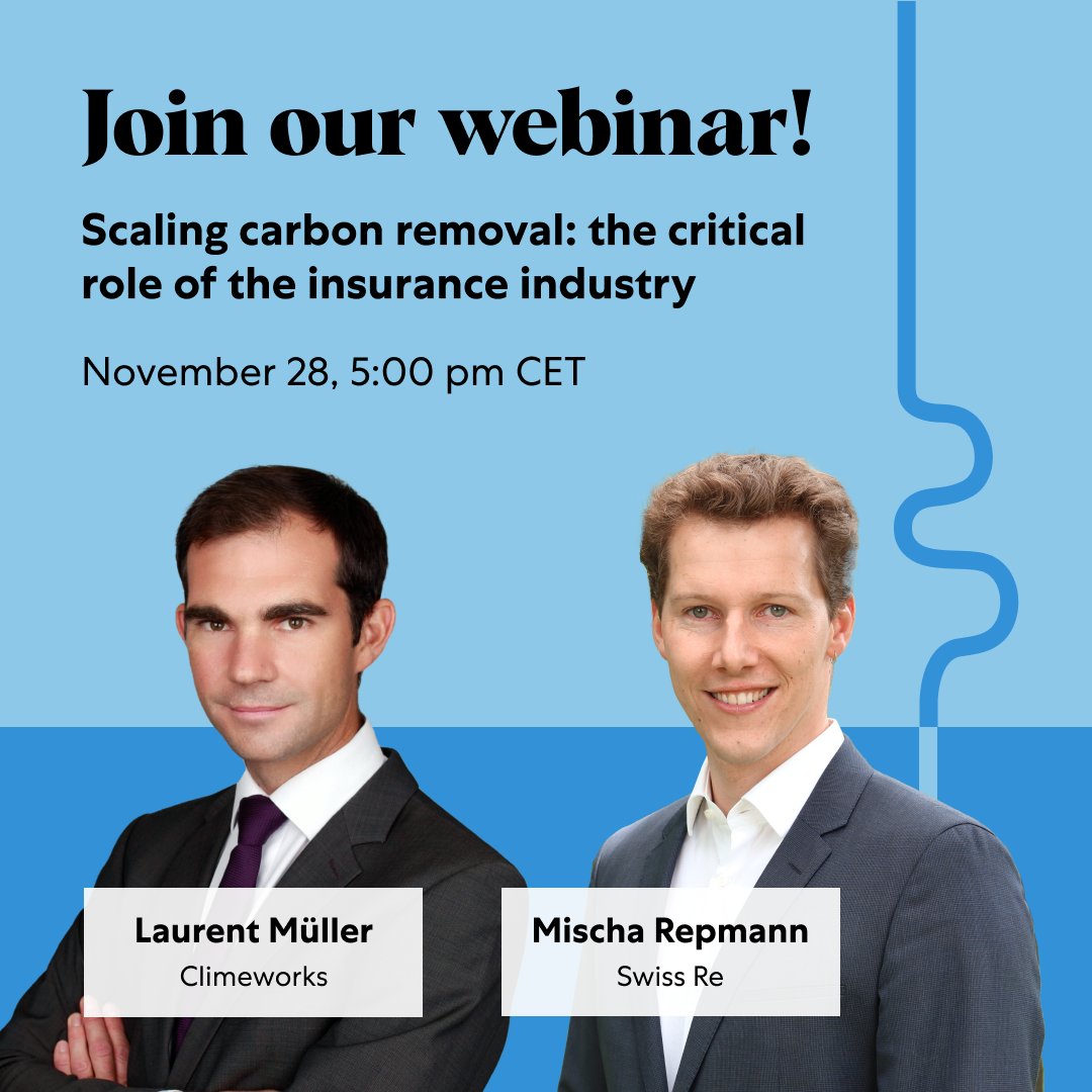 We're excited to invite you to an online webinar with @MischaRepmann as our guest to dive into the crucial role of the insurance industry to scale up carbon removal, moderated by @RobertHoglund. Sign up today! bit.ly/3hJSquM