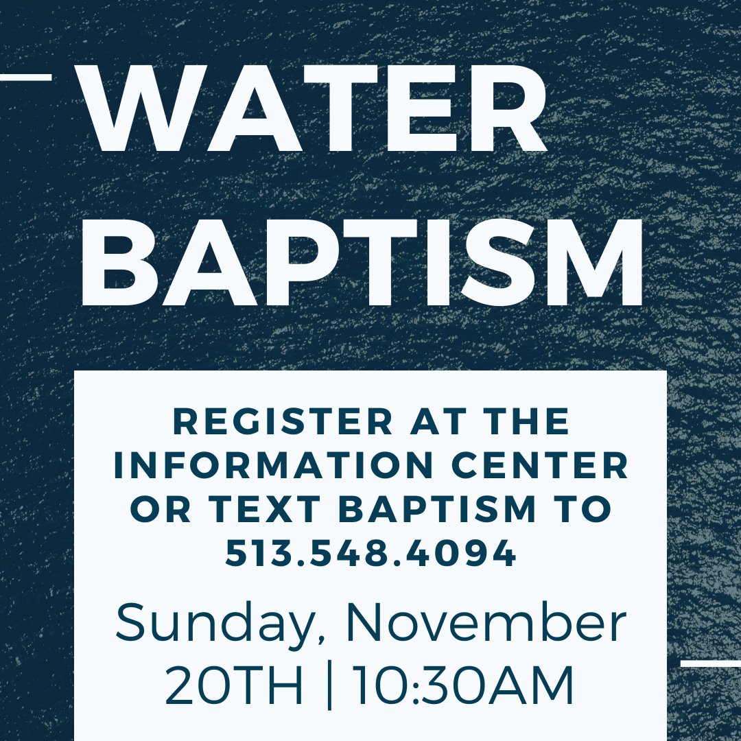 ppcog's tweet photo. Baptisms are happening this Sunday!
If you would like to take the next step in your faith by being water baptized, please register today at the Information Center or text Baptism to 513.548.4094.
#taketheplunge #baptism #ppcog https://t.co/KCIGkfqVjC