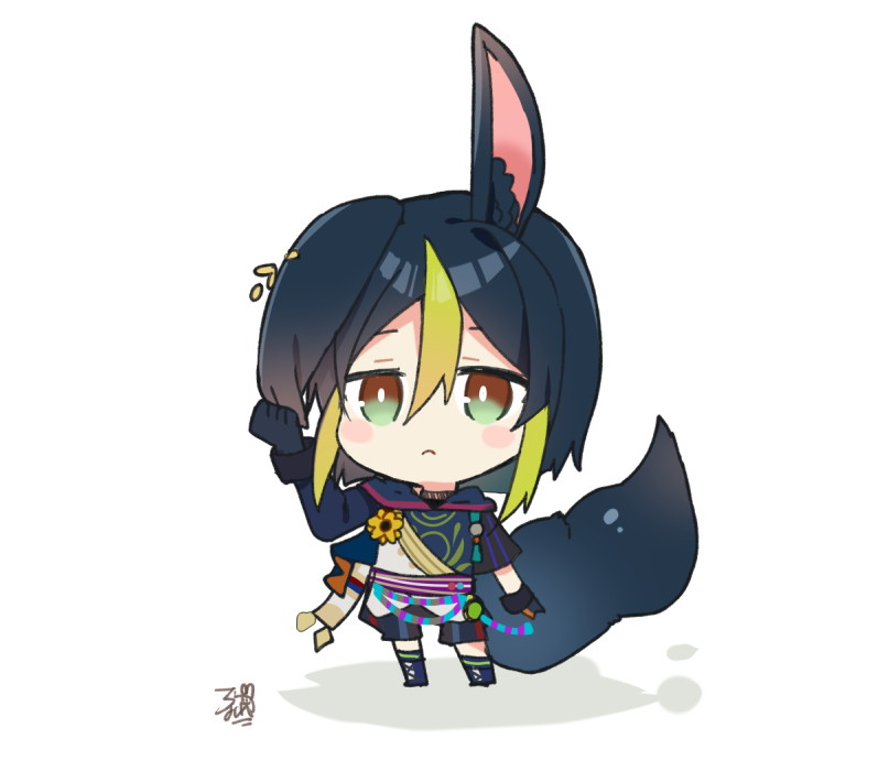 1boy male focus animal ears tail solo black hair gloves  illustration images