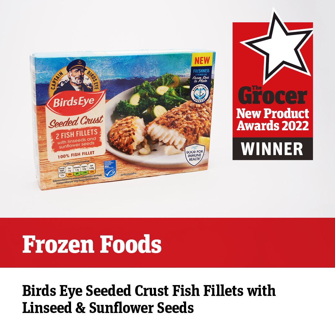 The #NewProductAwards winner for Frozen Foods is:

Birds Eye Seeded Crust Fish Fillets with Linseed &amp; Sunflower Seeds

Congratulations <a href="/BirdsEyeUK/">BirdsEyeUK</a> 🎖️