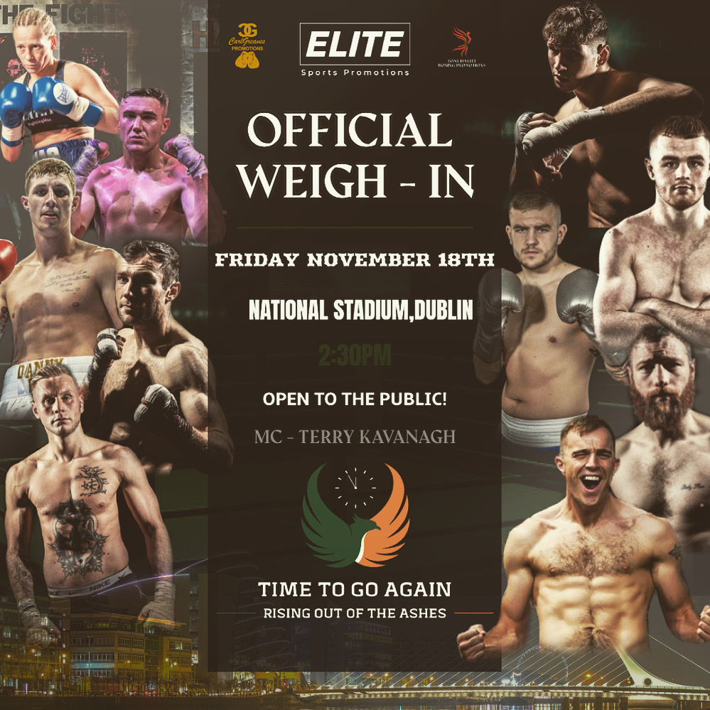 elitesportpromo's tweet photo. 𝑰𝑻'𝑺 𝑭𝑰𝑮𝑯𝑻 𝑾𝑬𝑬𝑲
#TimeToGoAgain
⚖️Friday: Public Weigh-In - 2:30pm
🛎 Saturday: Fight Night - 5:30pm
𝑷𝒉𝒐𝒆𝒏𝒊𝒙 𝑹𝒊𝒔𝒊𝒏𝒈
The build up continues ahead of the return of Professional boxing in Dublin.
Public Weigh-In - 2:30pm
National Stadium,
Friday | Nov 18th https://t.co/AKFCP8iLJN