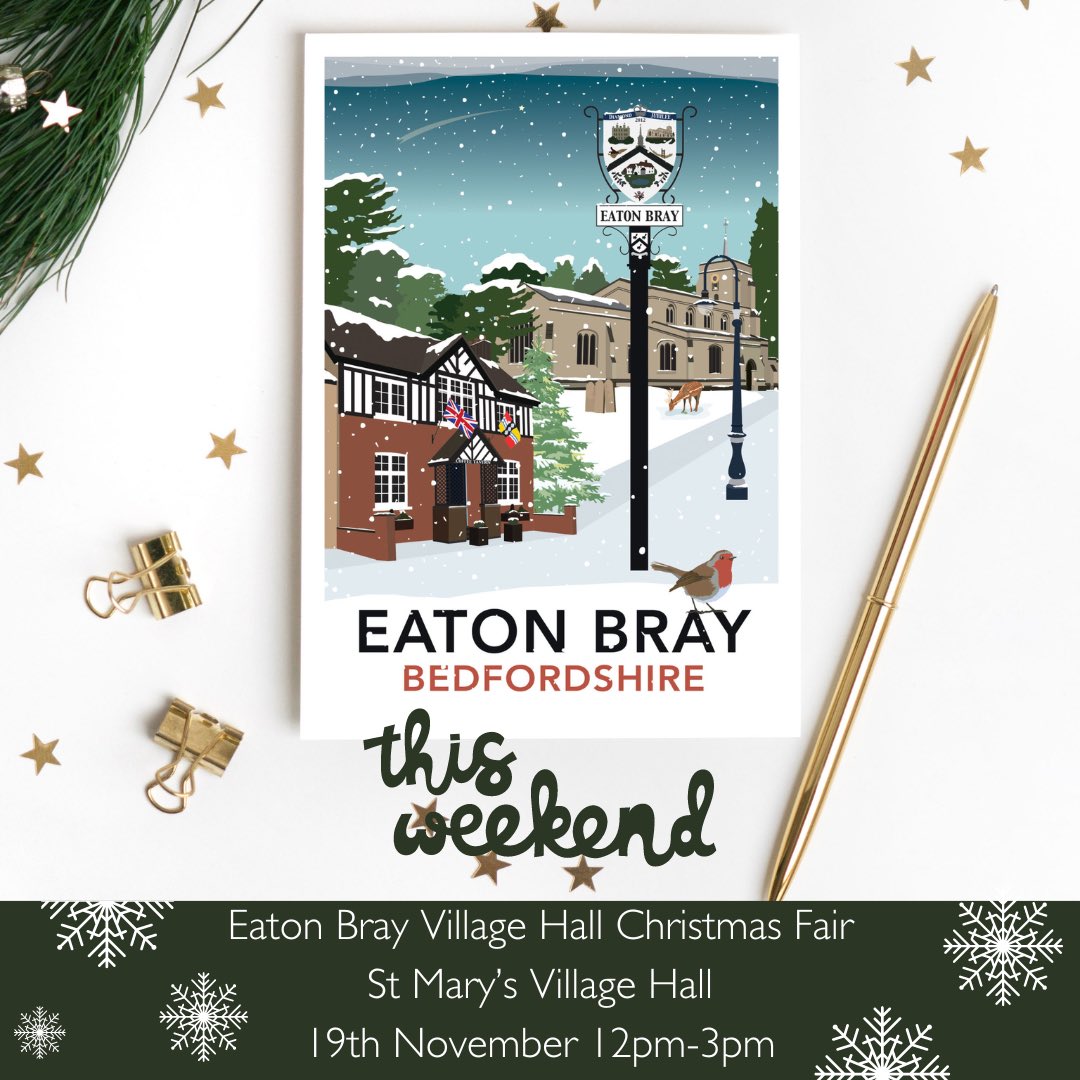 THIS W/E - Find me at #EatonBray #ChristmasFair @ St Mary’s Village Hall, THIS Sat 19th Nov 12pm-3pm. I’ll have oodles of local prints, tea towels, gifts &amp; more!
#Bedfordshire #Bedford #WhatsOn #ChristmasMarket #ChristmasShopping #shopsmall #shoplocal #travelprint #giftidea #gift