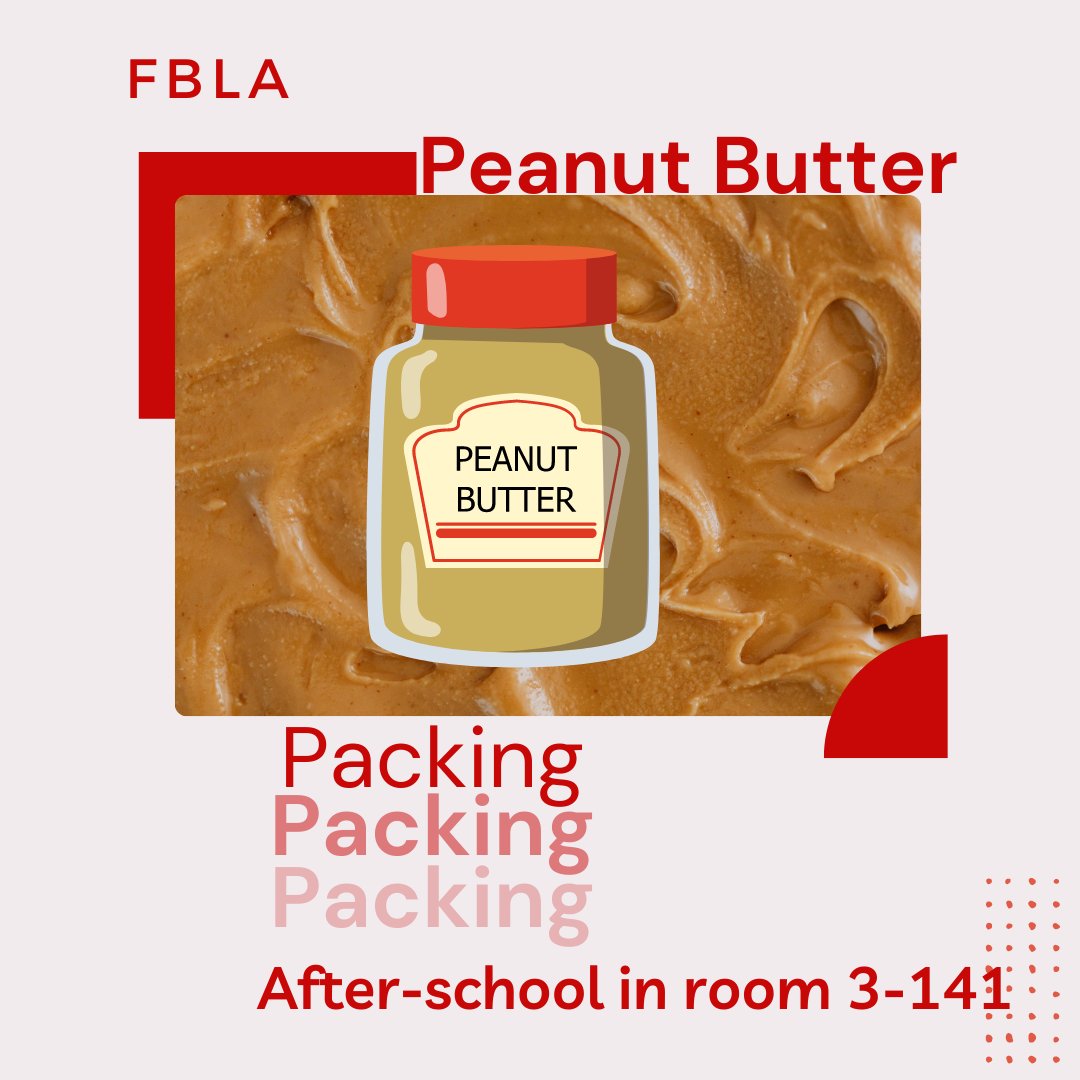 We will be packing up all the peanut butter today after school in Ms. Fraser's room 3-141