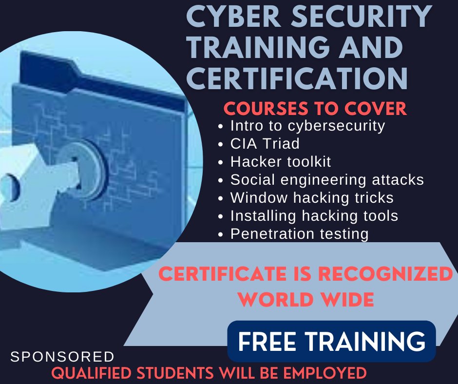 Application for a FREE cyber security training, certifications and internship.

Apply here
umsecurityservice.blogspot.com/2022/11/blog-p…