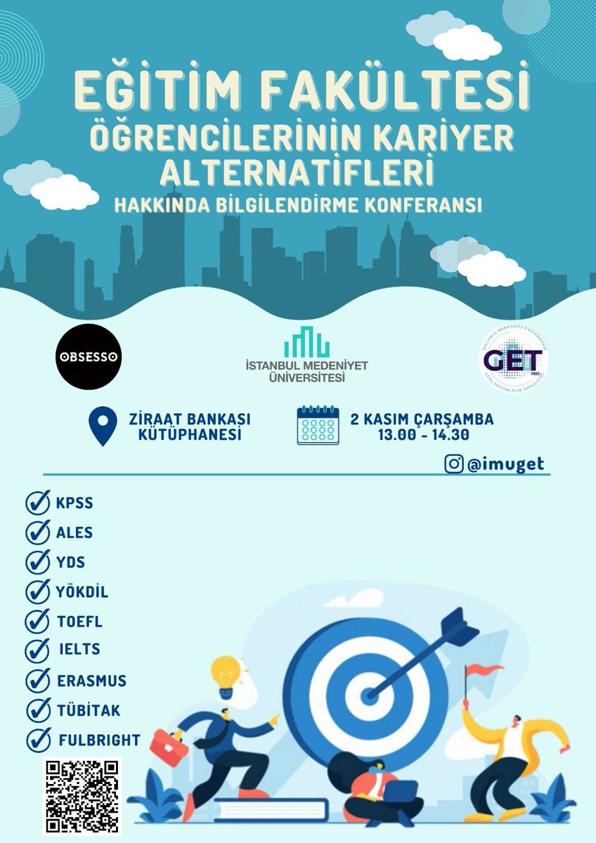 Genç Eğitimciler Topluluğu, Doç. Dr. Rabia SAVAŞ’ın desteğiyle "Eğitim Fakültesi Öğrencilerinin Kariyer Alternatifleri" konulu konferansını 2 Kasım Çarşamba günü saat 13:00’te İstanbul Medeniyet Üniversitesi Ziraat Bankası Kütüphanesi Konferans Salonunda gerçekleştirdi.