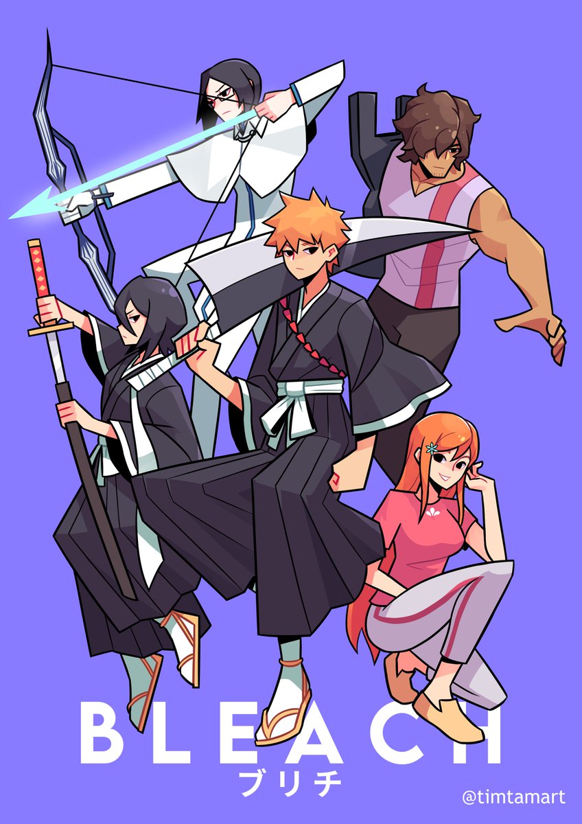 inoue orihime ,kuchiki rukia weapon multiple boys orange hair pink shirt bow (weapon) holding bow (weapon) holding  illustration images
